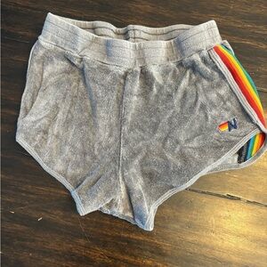 Aviator Nation Terry Gray Kids Shorts with Rainbow Side Stripe- size 14